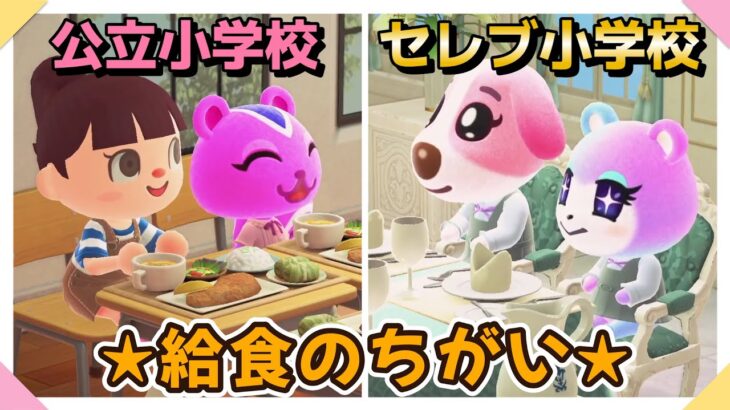 【あつ森アニメ】公立小学校とセレブ小学校＊給食のちがい【あつまれどうぶつの森】